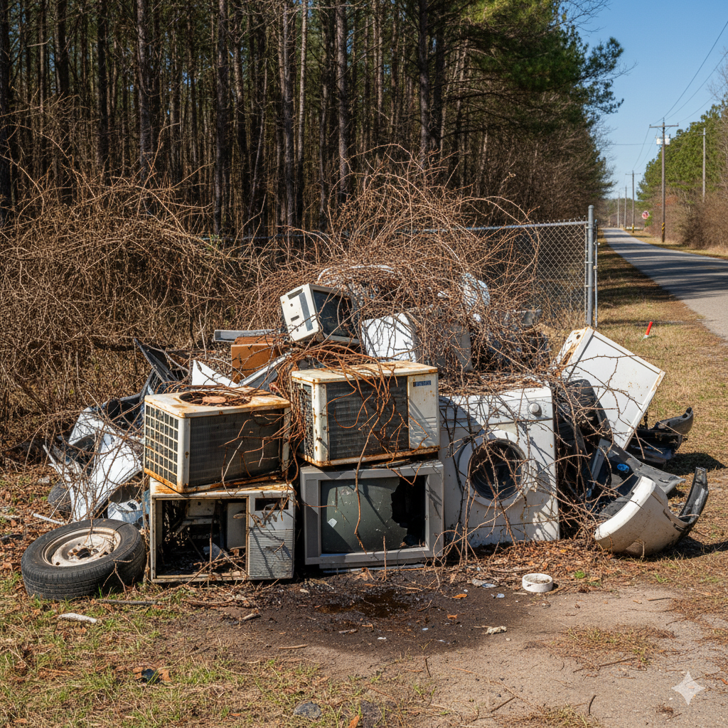 不法投棄されたエアコンの残骸