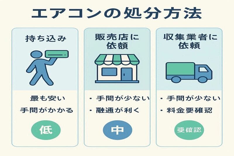 熊谷市のエアコン処分3つの方法を比較する図
